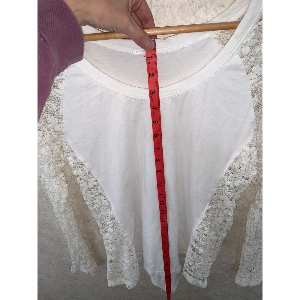 White Floral Lace Long Sleeve Top Mixed Media Scoop Neck High-Low Hem Womens M - Picture 7 of 12